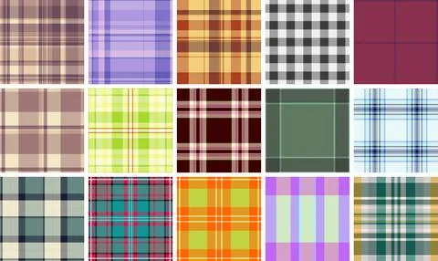 Plaid pattern set for everyday layering essentials. Seamless vector designs.. イラスト素材
