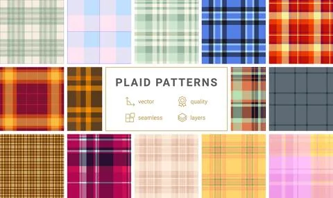 Plaid pattern set for gift box covers. Seamless repeats create professional.. 库存插图