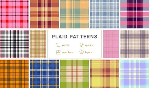 Plaid pattern set ideal for Christmas cards. Seamless tartan textures create  库存插图