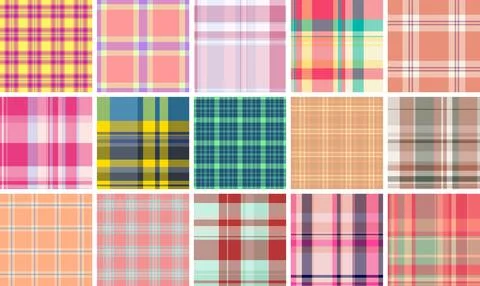Plaid pattern set for journaling kits. Seamless designs inspire creativity an Illustrazione stock