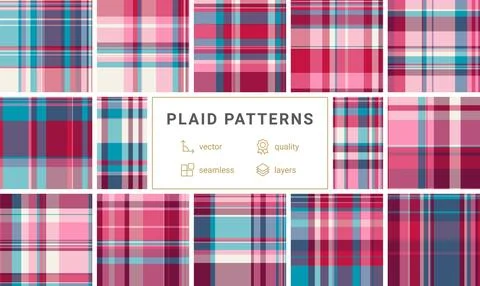 Plaid pattern set for large-scale fabric production and design projects. Seam Stock Illustration