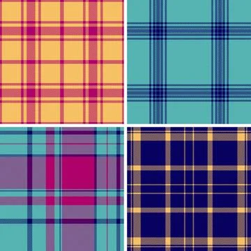 Plaid pattern set for living room textiles. Tartan textures elevate throws, p Stock Illustration