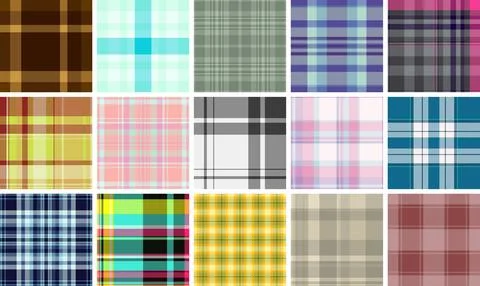Plaid pattern set for notebook sets. Coordinated tartan textures unify mult.. Illustrazione stock