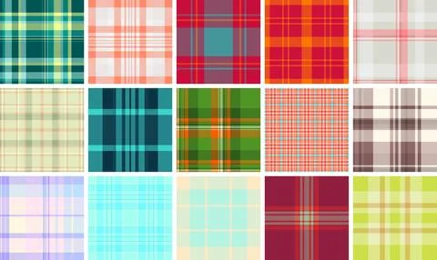Plaid pattern set perfect for everyday dresses, skirts, and blouses. Seamle.. Stock Illustration