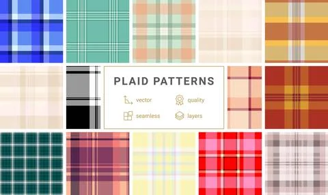 Plaid pattern set for print shops and fabric mills. Optimized tartan repeat.. Stock Illustration