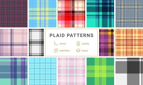 Plaid pattern set for print shops and textile studios. Optimized tartan rep.. Stock Illustration