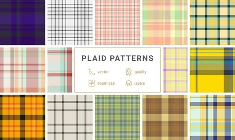 Plaid pattern set reflecting home, family, and comfort. Seamless vectors suit Illustrazione stock