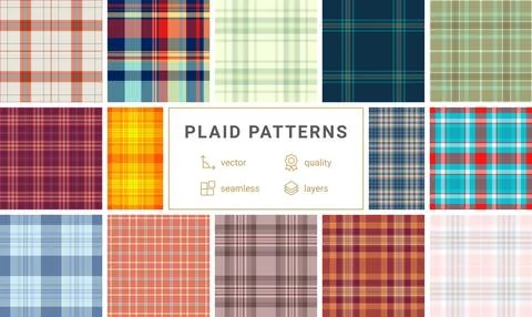 Plaid pattern set reflecting nostalgic craftsmanship. Suitable for retro visu Stockillustratie