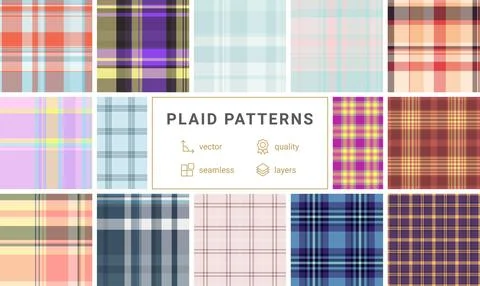 Plaid pattern set reflecting traditions, home warmth, and togetherness. Seaml 스톡 일러스트