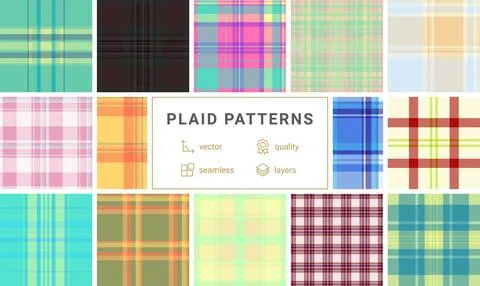 Plaid pattern set for small sewing businesses and bespoke designs. Seamless.. Stock Illustration