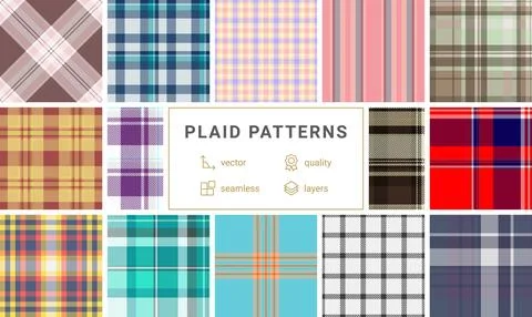 Plaid pattern set for social media stories and highlights. Seamless repeats.. Stock Illustration
