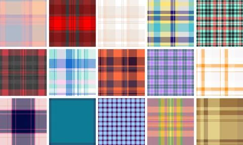 Plaid pattern set for spring apparel and accessories. Tartan textures elevate Stock Illustration