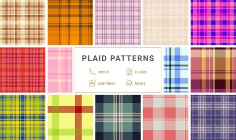 Plaid pattern set for stocking hangers. Classic tartan textures create charmi Stock Illustration
