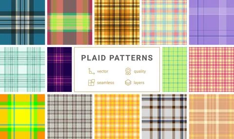 Plaid pattern set for summer relaxation and outdoor fun. Seamless vector patt Stock Illustration