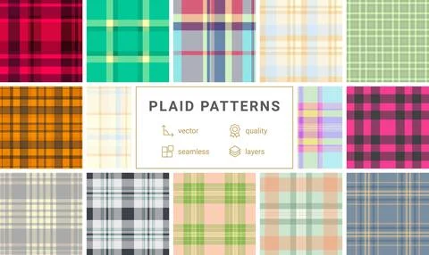Plaid pattern set tailored for holiday accessories. Seamless repeats bring .. Stock Illustration