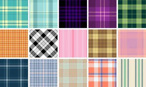 Plaid pattern set for textile manufacturing and creative design studios. Seam Stock Illustration