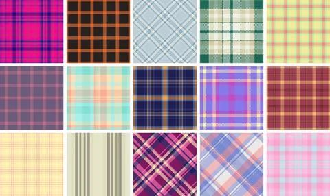 Plaid patterns in classic checks and geometric designs, perfect for textile.. Stock Illustration