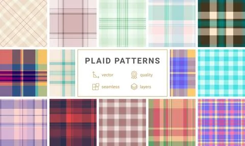 Plaid patterns in classic checks and geometric designs, perfect for textile.. Stock Illustration