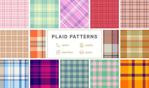 Plaid patterns in classic checks and geometric designs, perfect for textile.. Stock Illustration