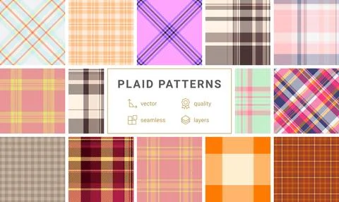 Plaid patterns in classic checks and geometric designs, perfect for textile.. Stock Illustration