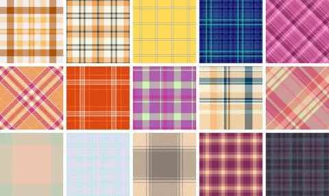 Plaid patterns in soft tones, featuring geometric designs for linen fabric .. Stock Illustration