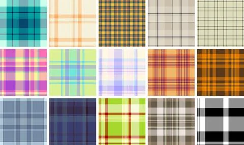 Plaid set for interior displays of stores. Harmonized tartan designs suit sum Stock Illustration
