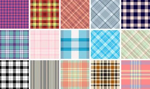 A plaid textile set with striped and check patterns, perfect for rustic shi.. 库存插图