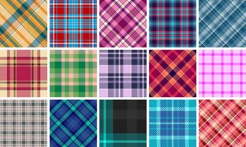 A plaid textile set with striped and check patterns, perfect for rustic shi.. 库存插图