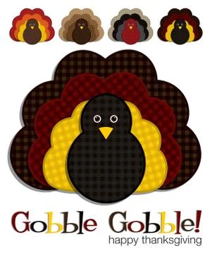 Plaid turkey stickers in vector format. Stock Illustration