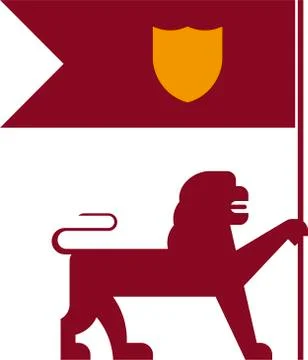 Plain and geometric heraldic flag lion with shield. Stock Illustration