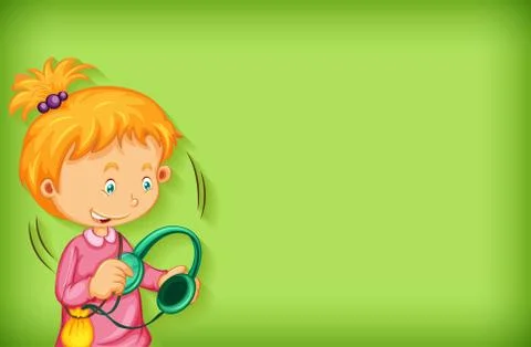 Plain background with girl using headphone 스톡 일러스트