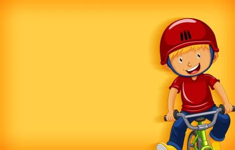 Plain background with happy boy riding bicycle Stock Illustration