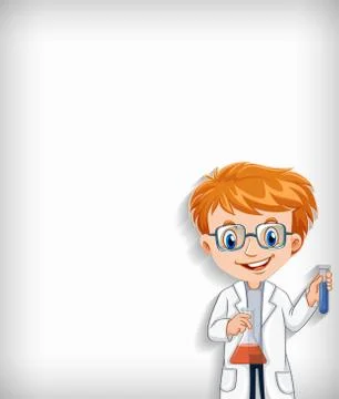 Plain background with happy scientist and his tools Ilustração Stock