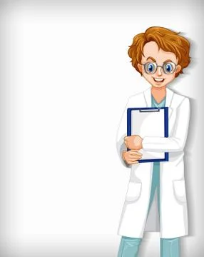 Plain background with male doctor with notes Illustrazione stock