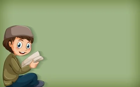 Plain background with muslim boy reading book Stock Illustration
