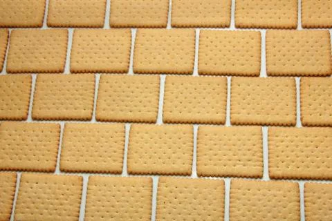 Plain biscuits in a brick pattern, cookie wall Foto stock