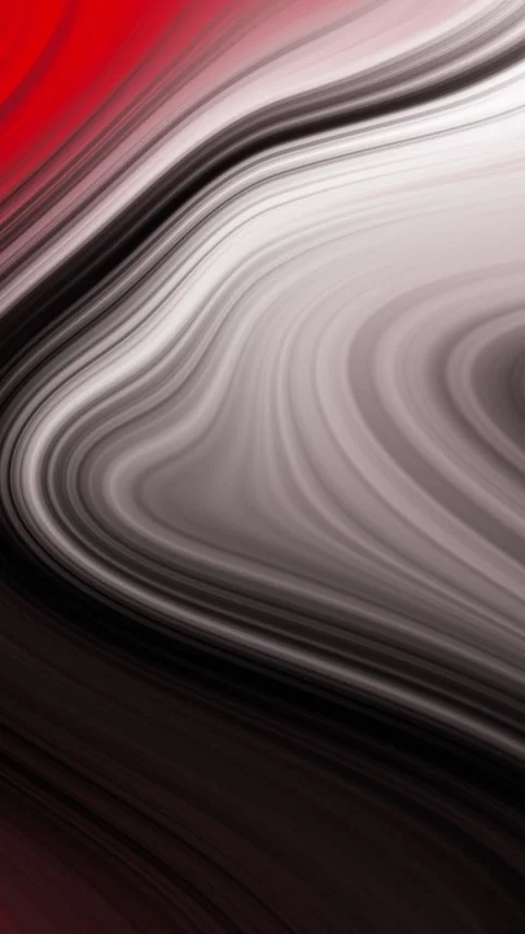 Plain black background emphasizes the abstract fluid design of red black and whi Stock Footage 327619543