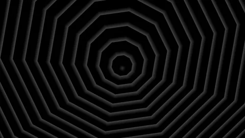 Plain black background highlights concentric dark gray decagons creating an abst Stock Footage 322939163