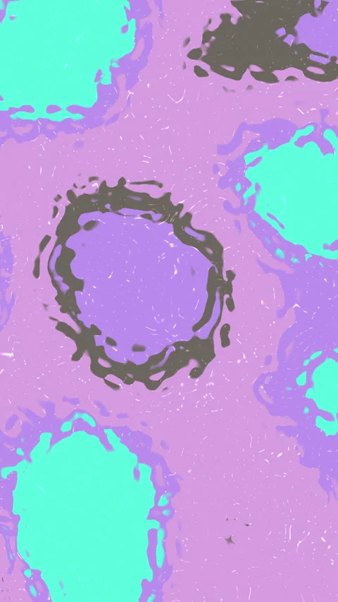 Plain color background several round blobs colored in purple and teal float sere Stock Footage 327622736