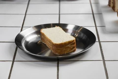 Plain Cottage Cheese Breakfast Slice on Metal Plate Stock Photos