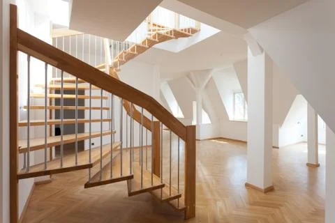 Plain, empty top floor loft apartment Stock Photos