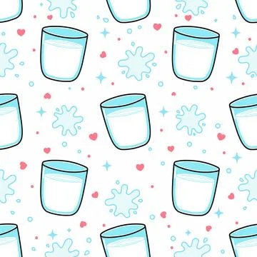 Plain glass of milk pattern on blue background Stock Illustration