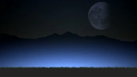 Plain, grass, mountains, moon. Background for silhouette or contours in motion Stock Footage 142644641