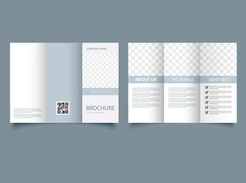 Plain gray folded brochure. Trifold brochure for your business. Illustrazione stock
