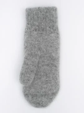 Plain gray knit mitten on white background Stock Photos