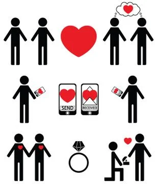 Plain impersonalized  falling in love and engagement icons set Stock Illustration