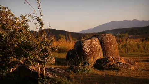 Plain of jars in Laos Stock Footage 104120926