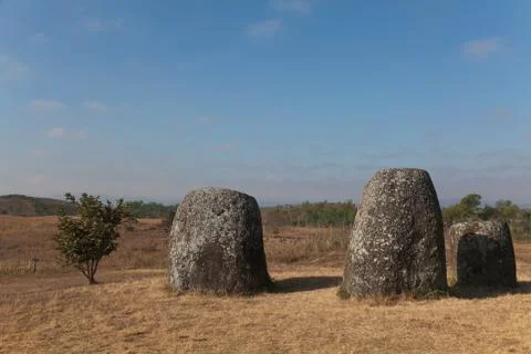 Plain of Jars, Phonsavan Laos mysterious location of stone jars 2000 years old Stock Photos