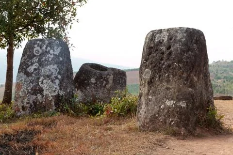 Plain of Jars, Phonsavan Laos mysterious location of stone jars 2000 years old Stock Photos