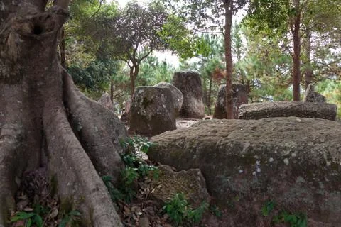 Plain of Jars, Phonsavan Laos mysterious location of stone jars 2000 years old Stock Photos